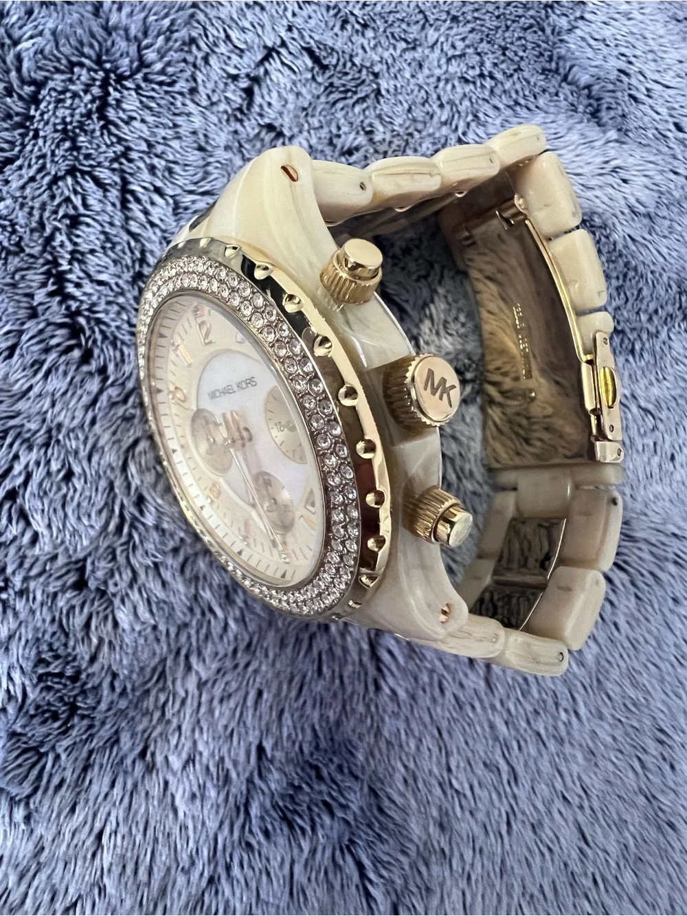 Michael Kors Madison Chrono Horn and Gold Watch MK5417 NWOT